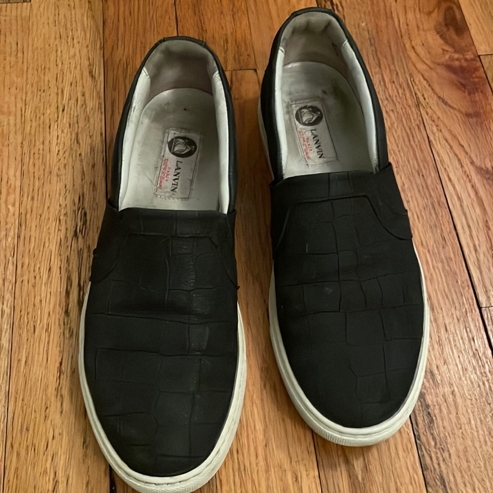 Lanvin Slip on Embossed Black Leather Sneakers Size 38